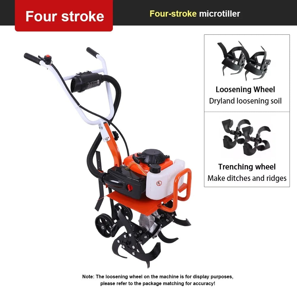 Gasoline Cultivator 4 Stroke/2 Stroke Multi-function Rotary Tiller Machinery Compact Micro Tiller for Home Garden and Small