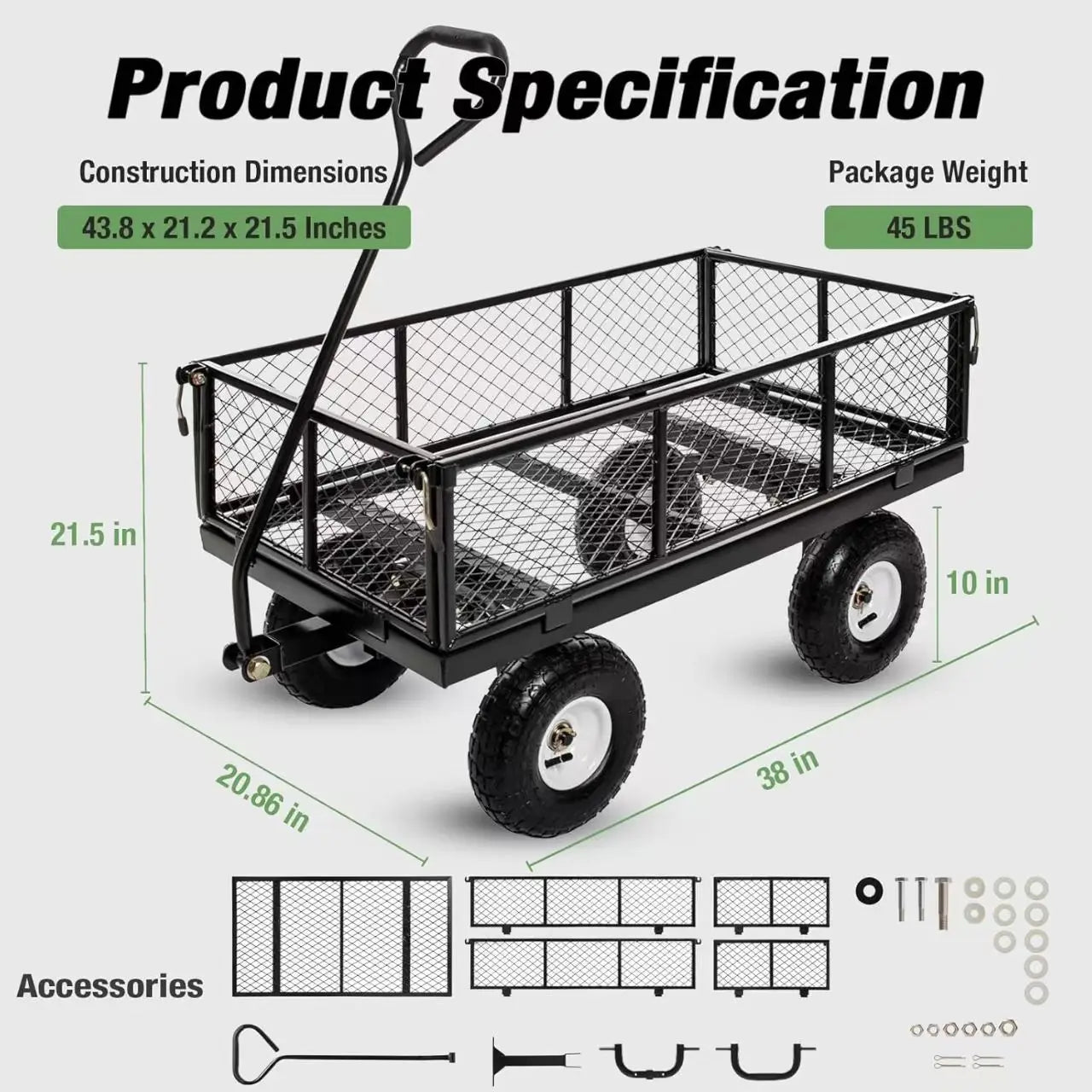 Foldable Detachable Garden Cart Convenient Folding Wagon for Outdoor Use