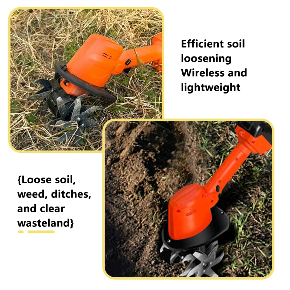 Cordless Electric Tiller Cultivator Portable Electric Garden Rotavator For Garden Vegetable Field Greenhouse Garden Power Tool
