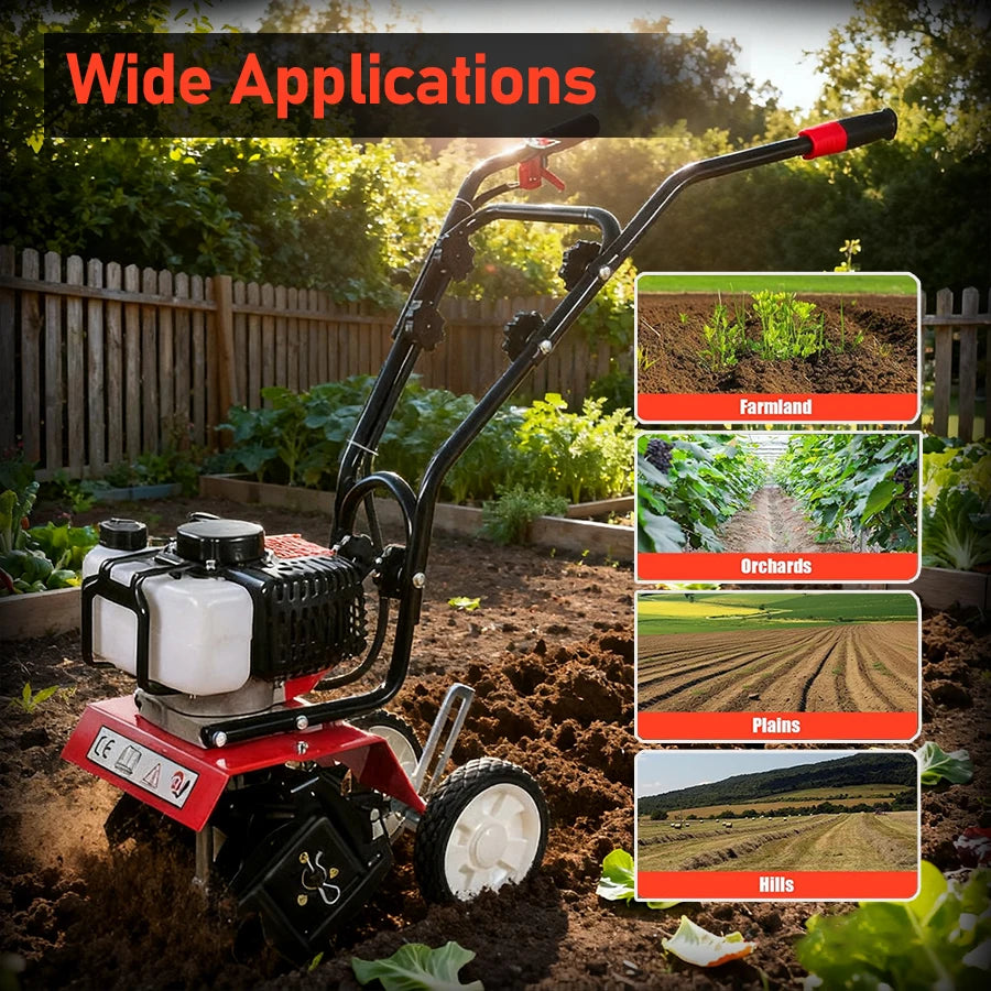 Gas-Powered Micro Cultivator Agricultural Garden Tools Compact Multi-function Rotary Tiller Machinery Farm Tilling Equipment
