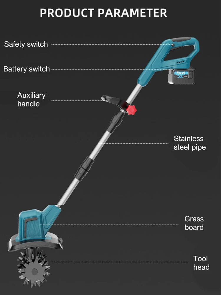 Cultivator 21V Electric Tiller for Makita Battery 4 Blades Electric Lawn Mower Cordless Grass Trimmer Garden Tools(NO Battery)