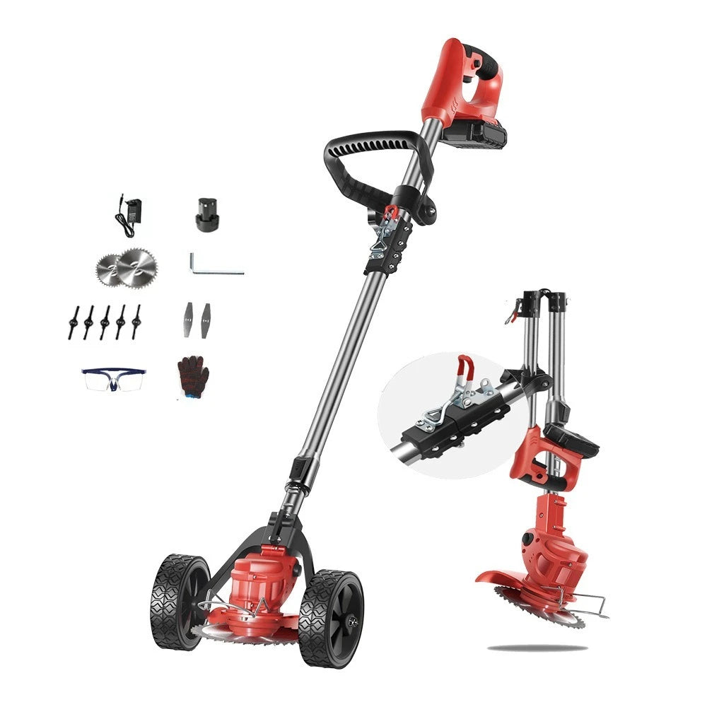 Cordless grass trimmer with adjustable folding cutterWith wheels TrimmersWeeding Machine Hand-push Weeder Grass