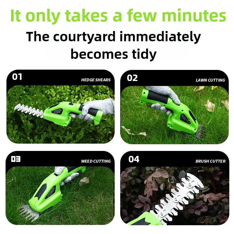 2 in 1 Cordless Hedge Trimmer Grass Electric Handheld Shrub Hedge Trimmer Blade Rechargeable Bush Trimmers Garden Pruning Tools
