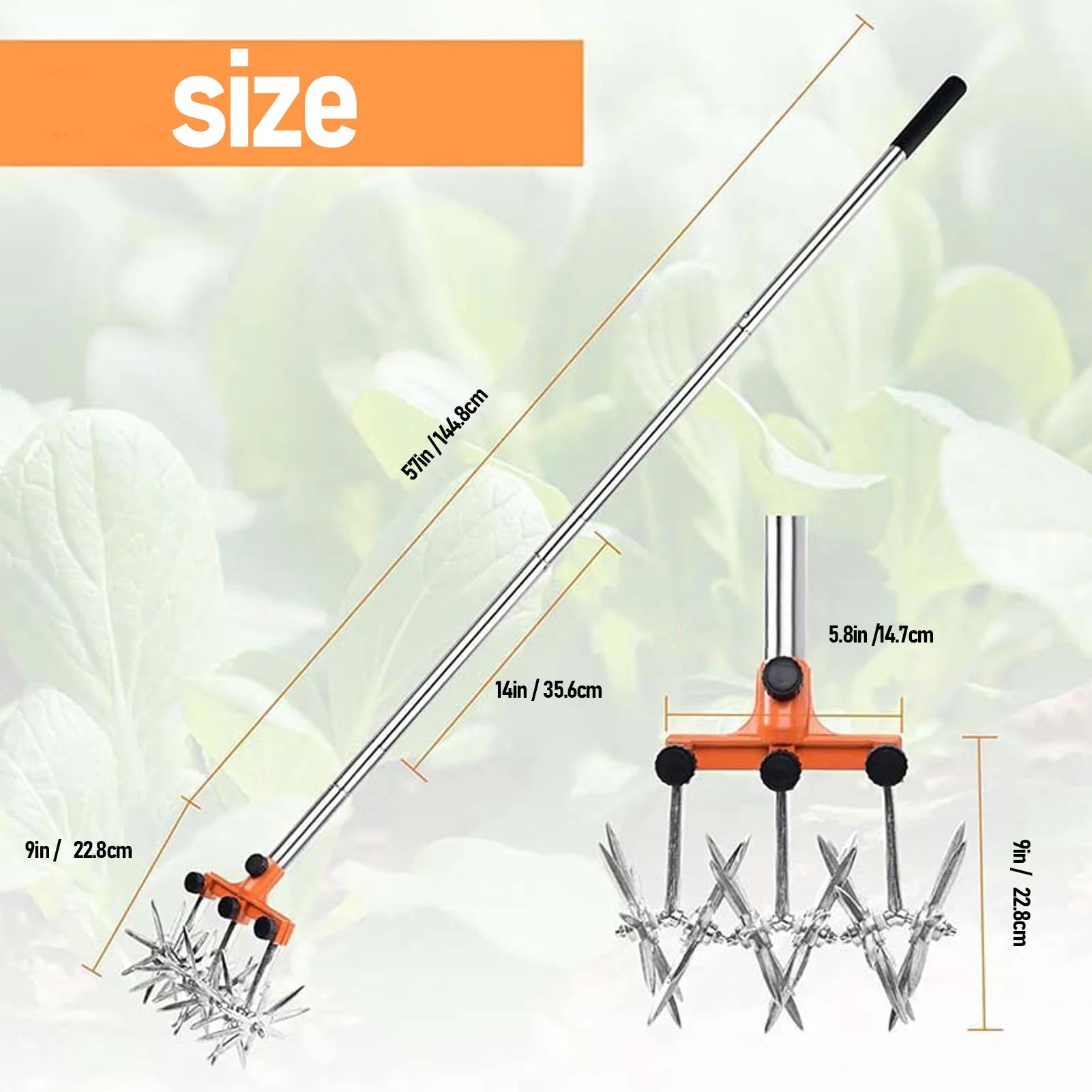 Manual Rotary Cultivator Tool Stainless Steel Teeth Adjustable Handle Garden Hand Tiller for Lawn Hand Rotary Cultivator