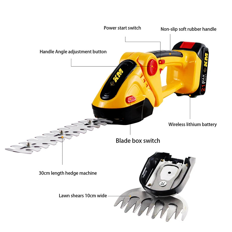 Handheld Hedge Trimmer Multifunctional Portable Electric Trimmer Outdoors Cordless Lawn Mower Household Gardens Cutting Tools