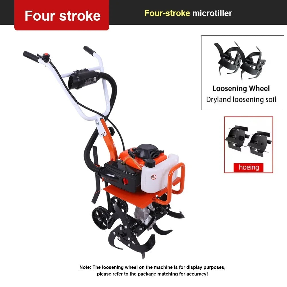 Gasoline Cultivator 4 Stroke/2 Stroke Multi-function Rotary Tiller Machinery Compact Micro Tiller for Home Garden and Small