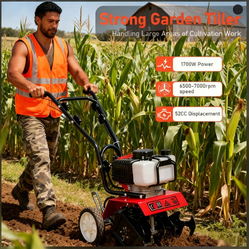 Gas-Powered Micro Cultivator Agricultural Garden Tools Compact Multi-function Rotary Tiller Machinery Farm Tilling Equipment