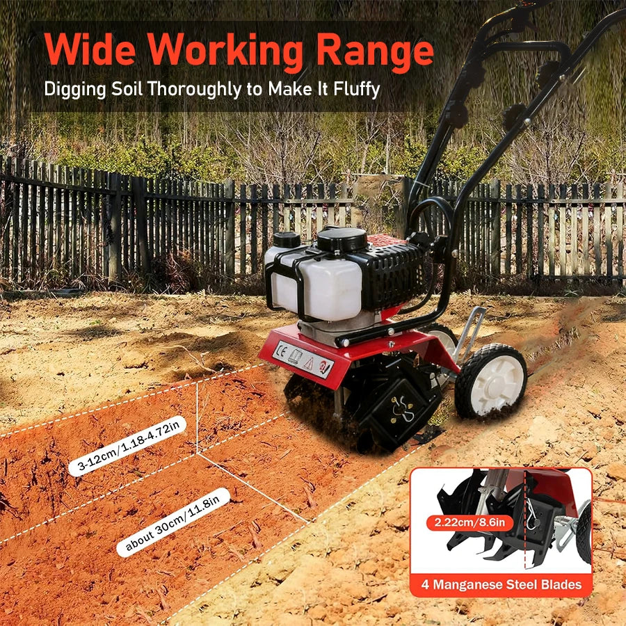 Gas-Powered Micro Cultivator Agricultural Garden Tools Compact Multi-function Rotary Tiller Machinery Farm Tilling Equipment